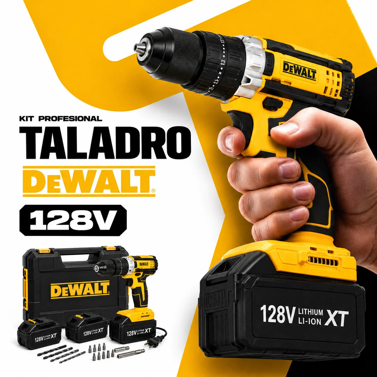 Kit Taladro Dewalt 128V Profesional + 2 Baterías Gratis - Ahorra Tiempo y Esfuerzo